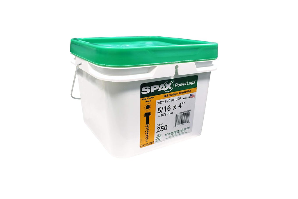 SPAX 5/16' x 4' Exterior Hex Head Structural Wood Lag Screws Powerlags Hex (250 EA) Bulk Pail Bit Included Heavy Duty Rust Resistant