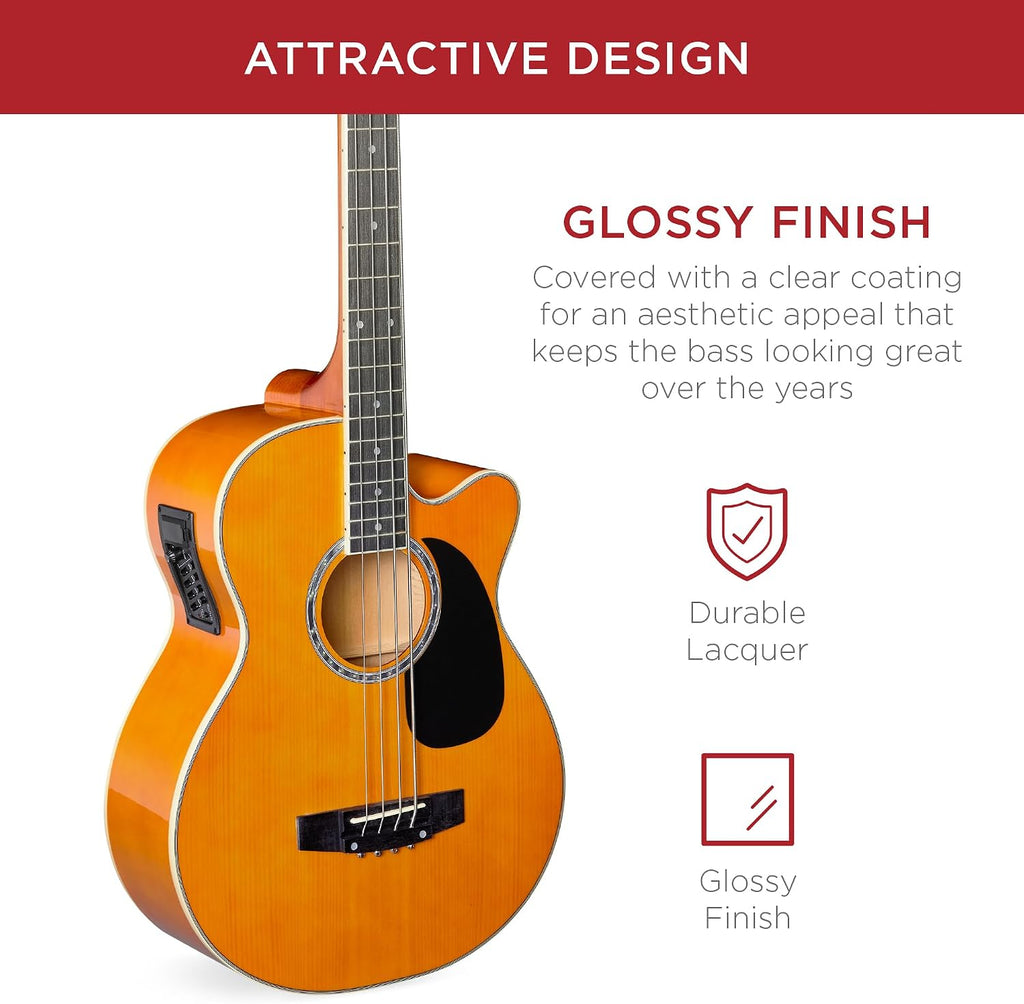 Best Choice Products Acoustic Electric Bass Guitar, Full Size 4 String, Fretted Bass Guitar w/Padded Gig Bag - Aged Natural