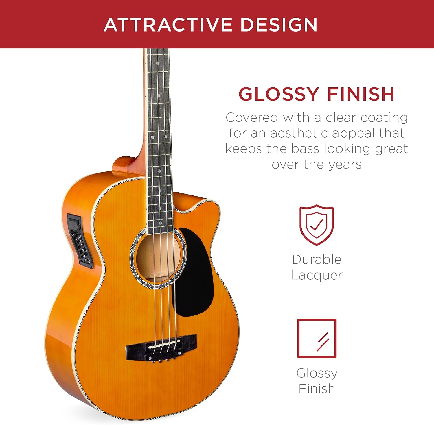 Best Choice Products Acoustic Electric Bass Guitar, Full Size 4 String, Fretted Bass Guitar w/Padded Gig Bag - Aged Natural