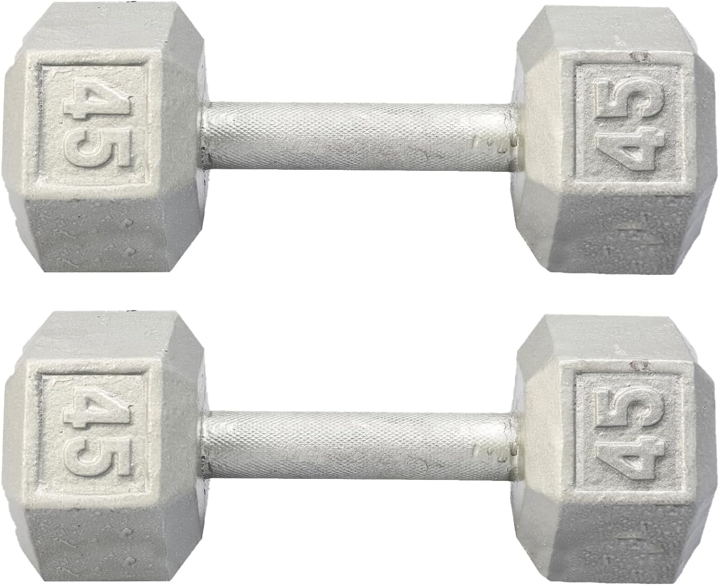 Hydra Fitness Exchange Cast Iron Hex Dumbbell 3 lb to 100 lb (in Single & Pair) - Solid Hexagon Silver Coating Dumbbell Set Strength Training Free Weights for Women & Men Residential Only