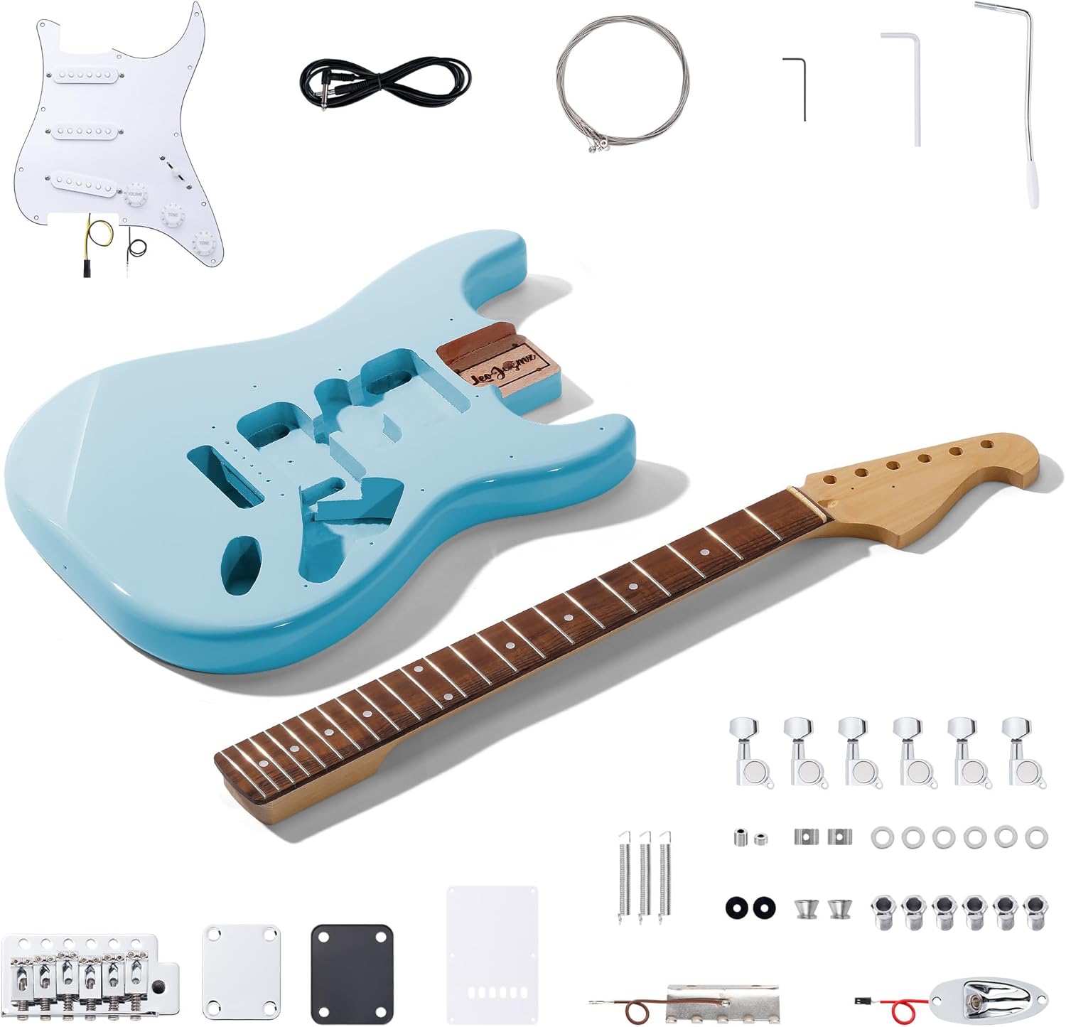 Leo Jaymz DIY ST Style Electric Guitar Kits,Spray-painted Mahogany Body,Laurel Wood Fingerboard and Maple Neck, including all Components (ST-Sonic Blue)