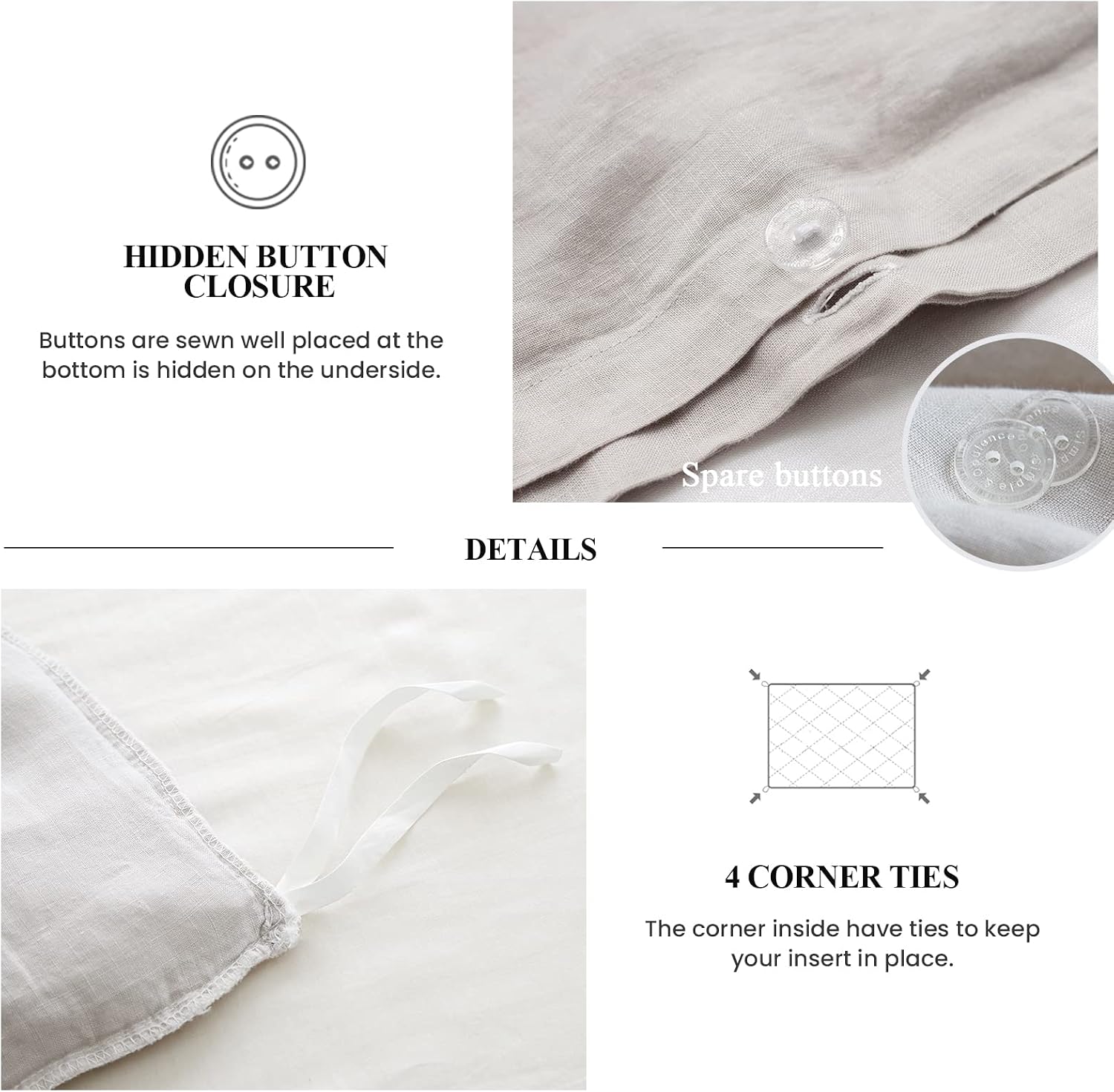 Simple&Opulence 100% Linen Duvet Cover Set (104'x92') Floral Flax King Size, Shabby Chic Ruffle Edge Lace Insert Decoration, 3 Pcs Farmhouse Bedding-1 Comforter Cover 2 Pillow Shams, Floral Grey
