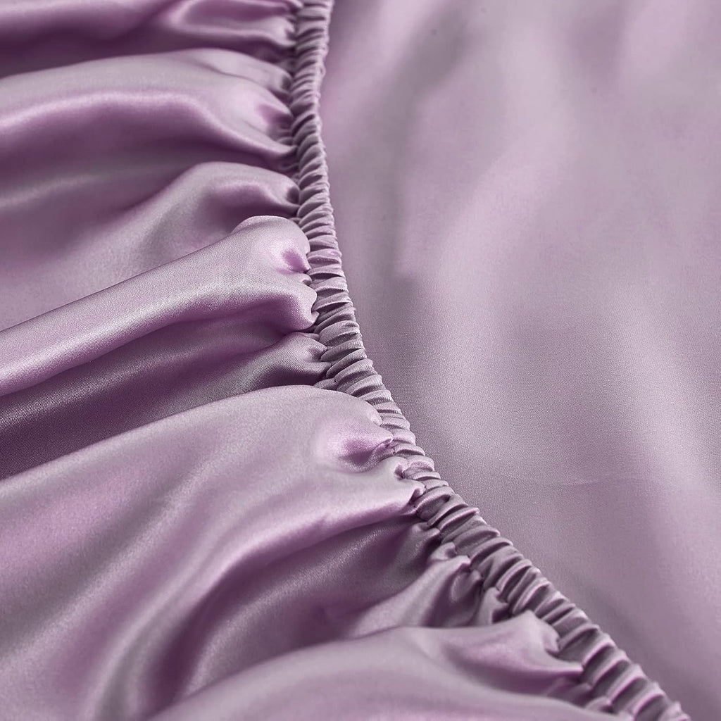 LilySilk 3PC Mulberry Silk Fitted Sheets Set, 6A Grade, 19 Momme, 2 Pillowcases & 1 Deep Pocket Sheet (16 Inch), King Size, Lavender