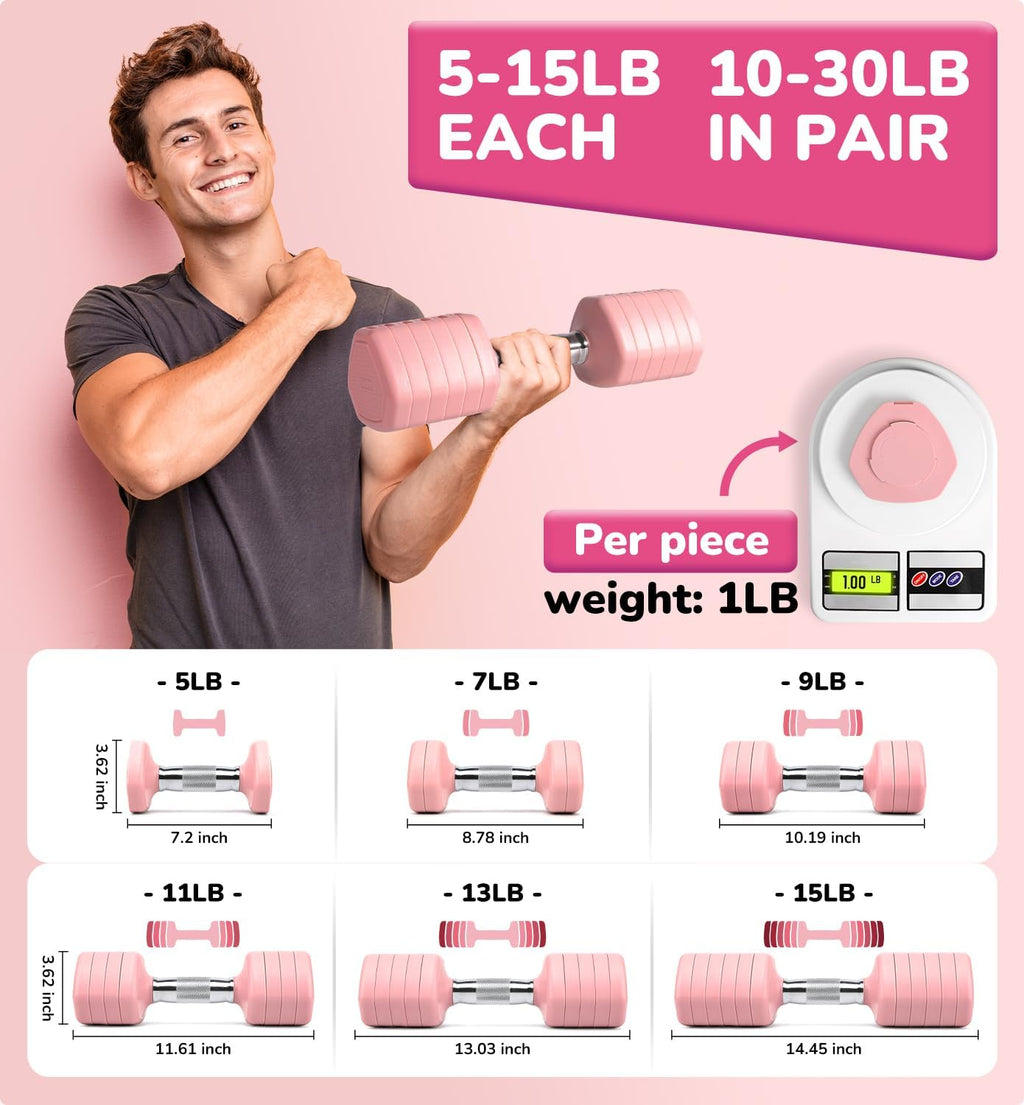 10LBS 20LBS 30LBS Dumbbell Set, Adjustable Dumbbells Set of 2 Hand Weights for Women Men Weight Sets for Home Gym Outdoor Exercise Workout Strength Training Equipments