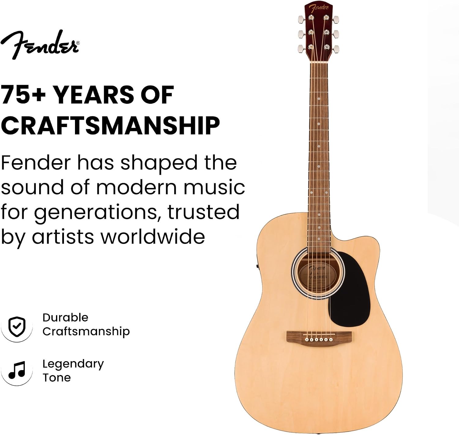 Fender FA Series Dreadnought Acoustic-Electric Guitar - Natural Bundle with Gig Bag, Strap, Strings, Picks, and Austin Bazaar Instructional DVD