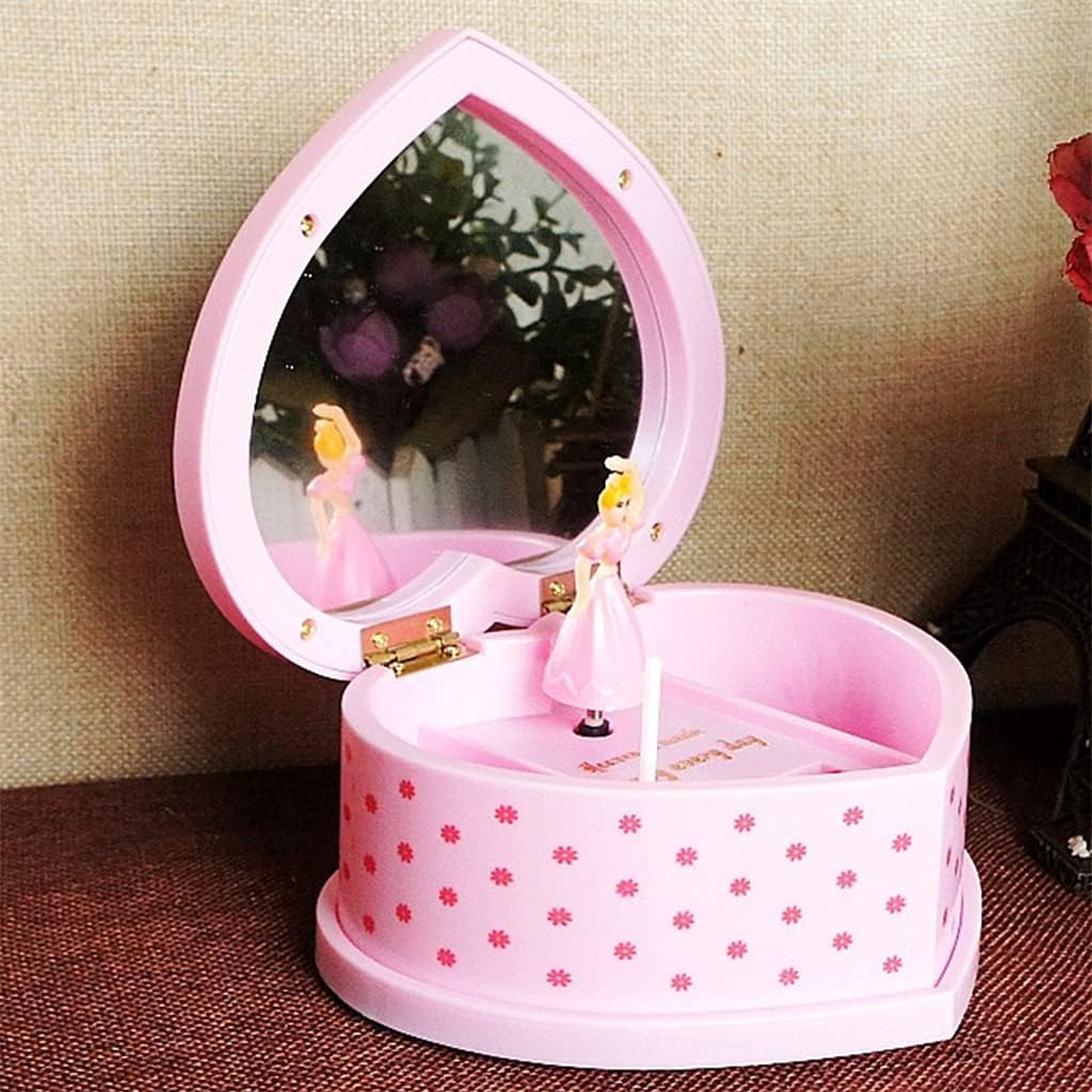 Rotating Heart-Shaped Jewelry Storage with Mirror Daing Girl Lovely Ballerina Music Box (Color : A, Size (D As the picture shows)