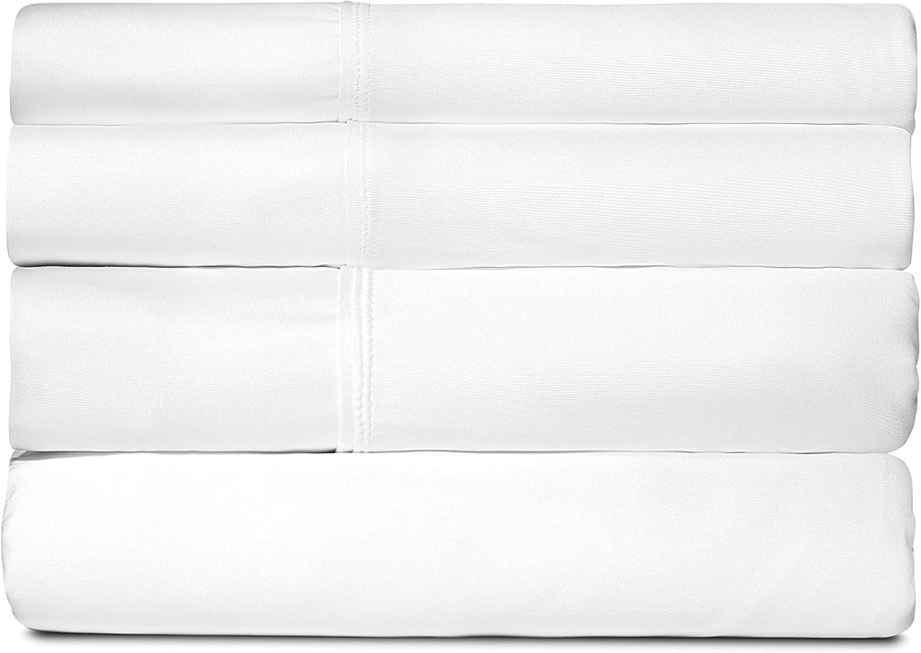 SHEEX - Active Comfort Cooling Sheets Set (Queen) Bright White - Moisture Wicking - 1 Flat Cooling Sheet, 1 Fitted Cooling Sheet, 2 Cooling Pillow Covers - Wrinkle Free - Sleep Aid