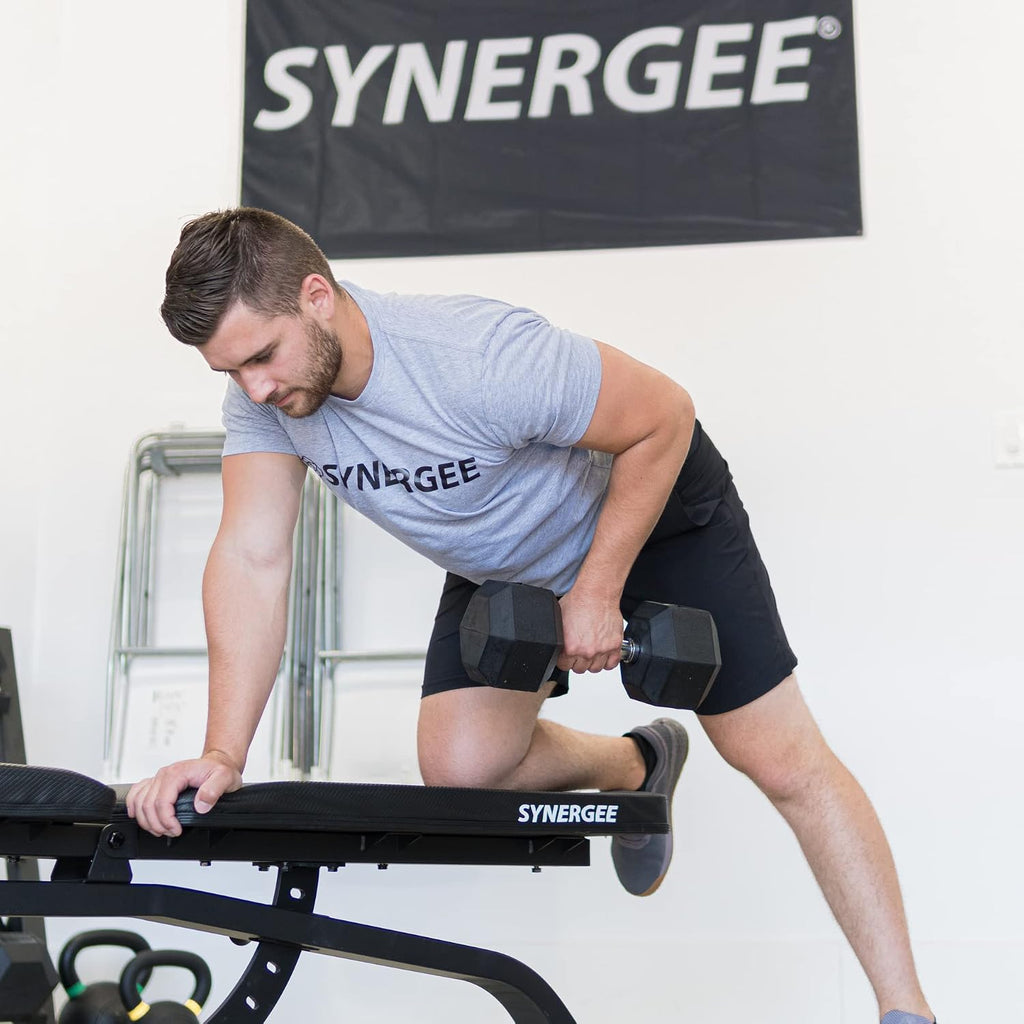 Synergee Rubber Encased Hex Dumbbells with Chrome Handle. All Purpose Weights for Strength & Conditioning Training. Available Size From 2.5 lbs to 50 lbs.