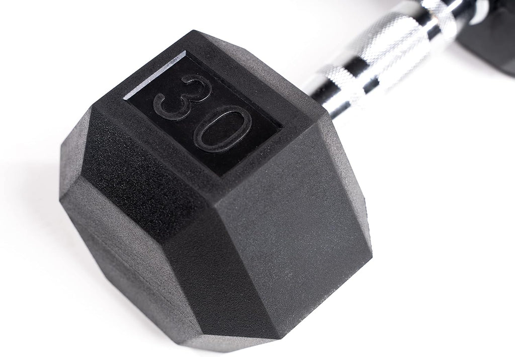 Zeus Fitness Rubber Encased Hex Dumbbells - Sold In a Set 5-50 lbs - Women and Men dumbbell -Strength Equipment