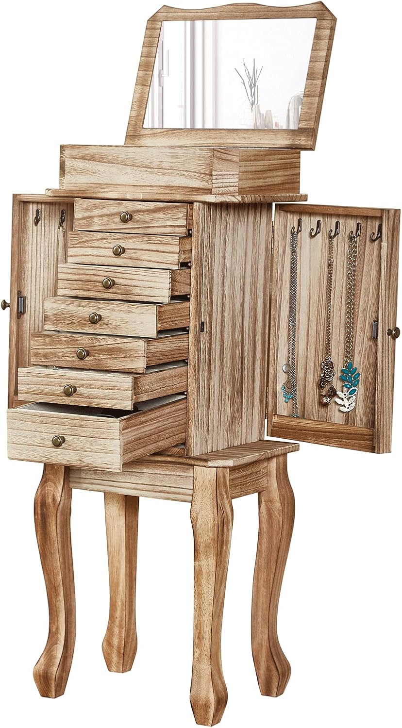 Emfogo Standing Jewelry Armoire, 7 Drawers & 2 Side Doors Jewelry Amoire Cabinet Standing with Top Flip Makeup Mirror, Jewelry Chest Jewelry Boxes