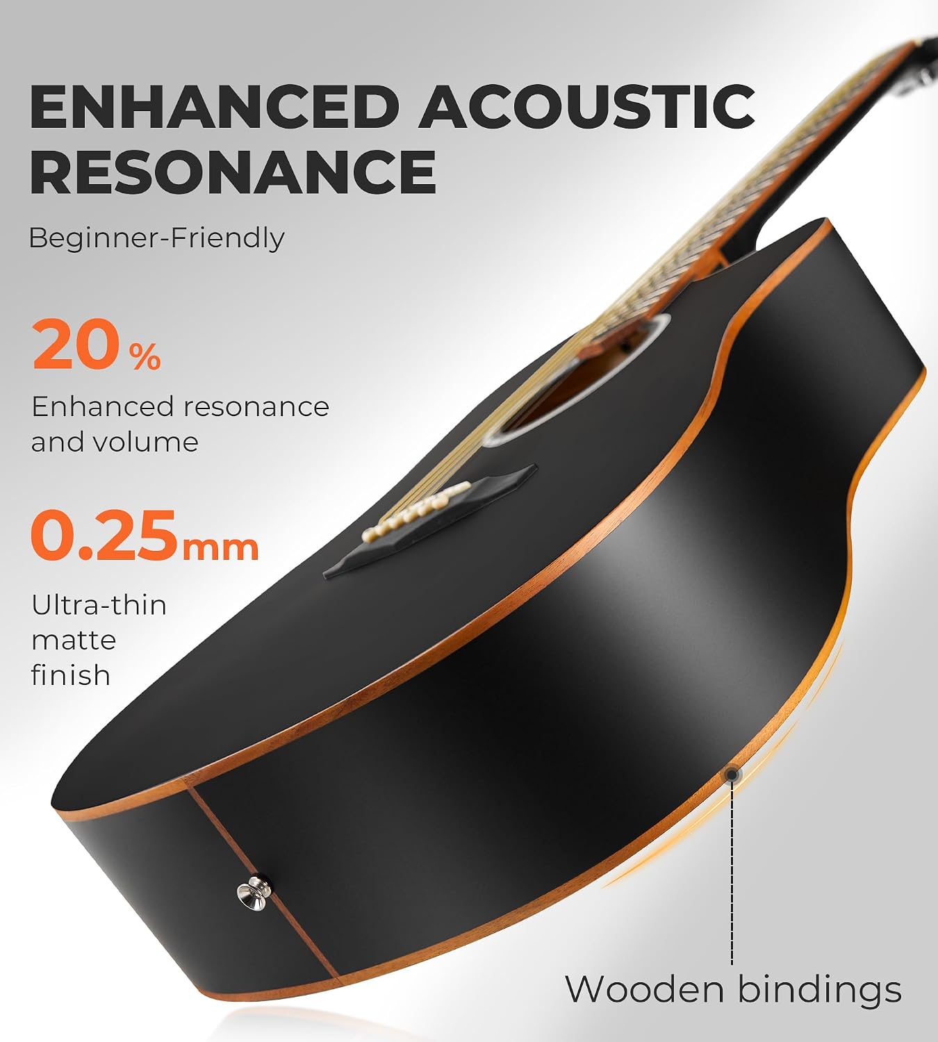 Vangoa 41' Acoustic Guitar Bundle for Adults Beginners Teens Dreadnought Full Size Cutaway Guitarra Acústica Kit with Wooden Bindings, Gig Bag, Tuner, Steel Strings, Capo, Strap, Black
