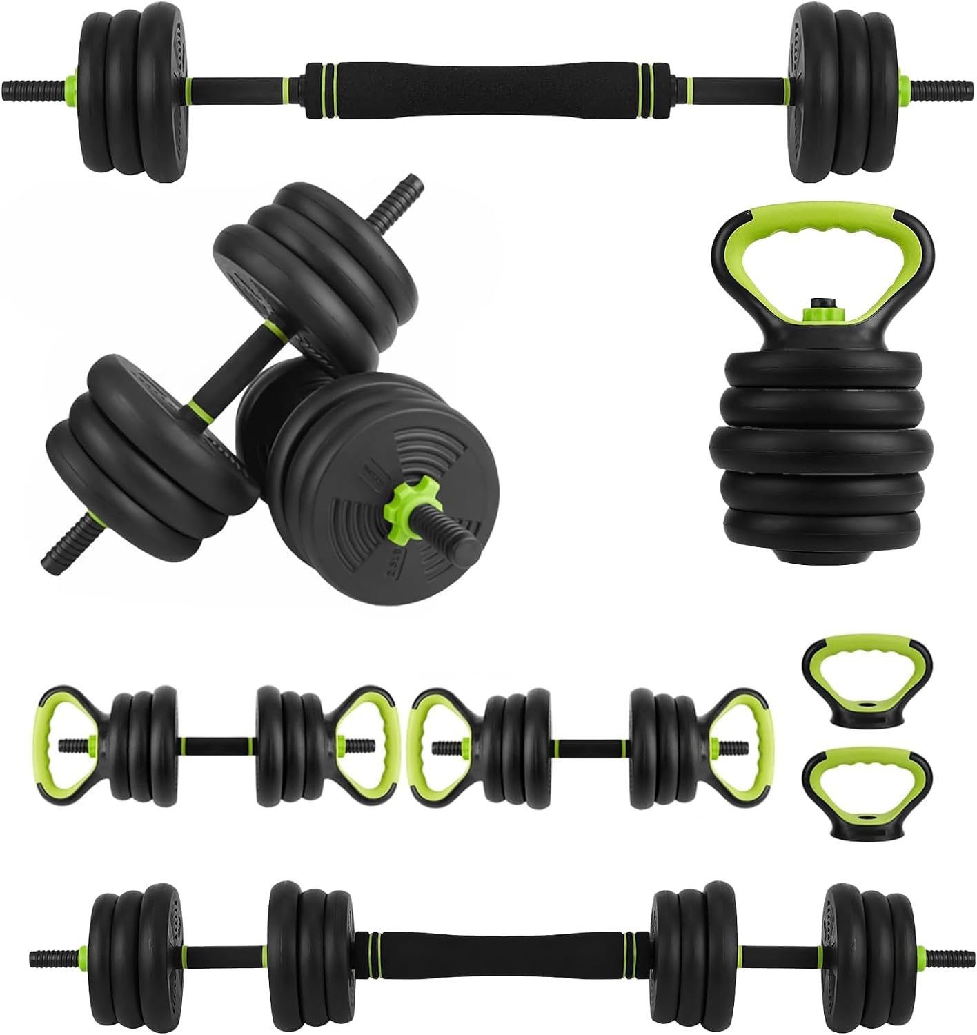 Adjustable Dumbbell Set of 2, Weights Dumbbells Set with Barbell Connector & Kettlebell Handle, 30/44/66/88LBS Anti Slip Grip Free Weights for Home Gym Strength Training Men Women