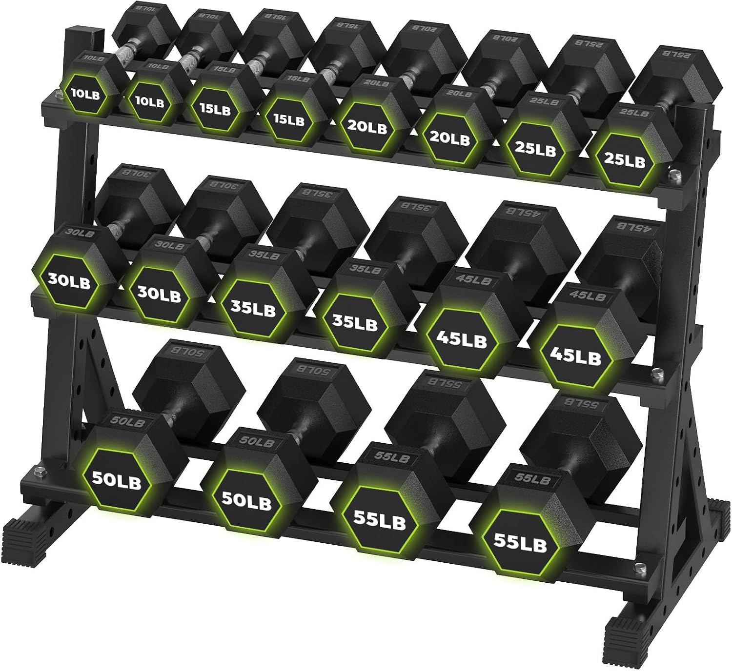 HANDBODE Hex Dumbbell Set with Rack, 300-840 lb Rubber Coated Fixed Weights Sets with Heavy Duty Storage Stand, Hexagon Shape, Multiple Weight Options Home Gym Equipment for Strength Training