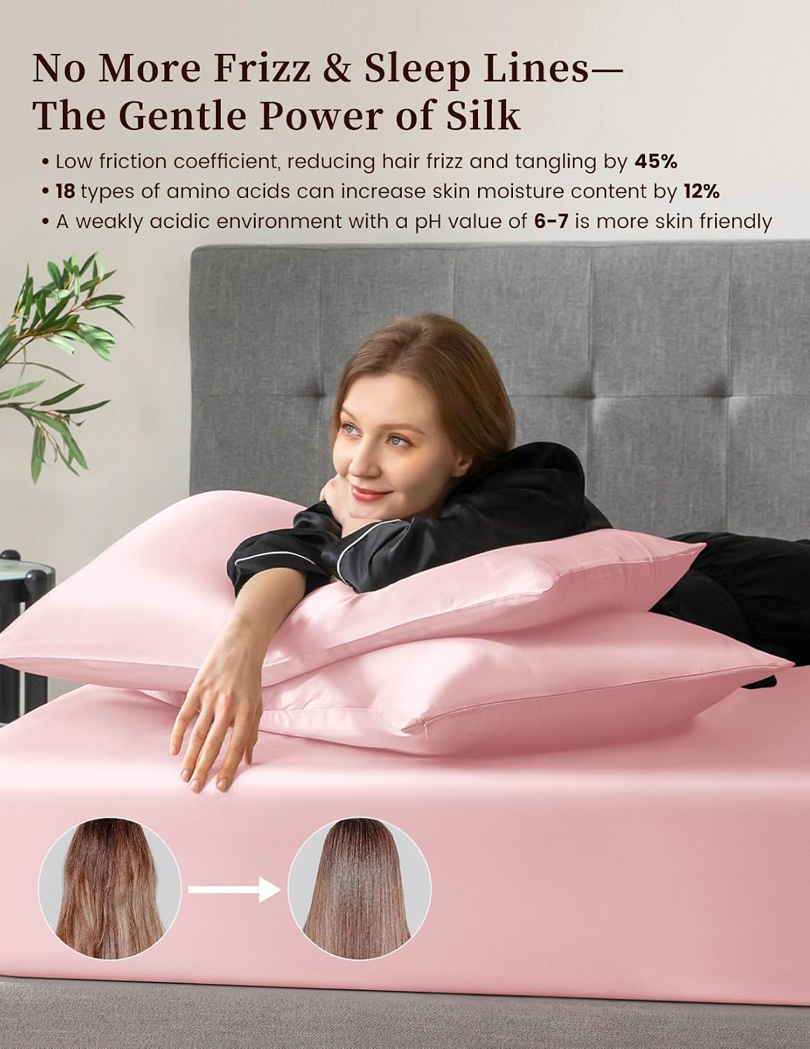THXSILK 100% Mulberry Silk Bed Sheet Set - 3pcs Pure Silk Sheet Set - 16' Deep Pocket Fitted Sheet, 2 Pack Silk Pillowcase with Zipper Closure - Full Size, Charming Pink
