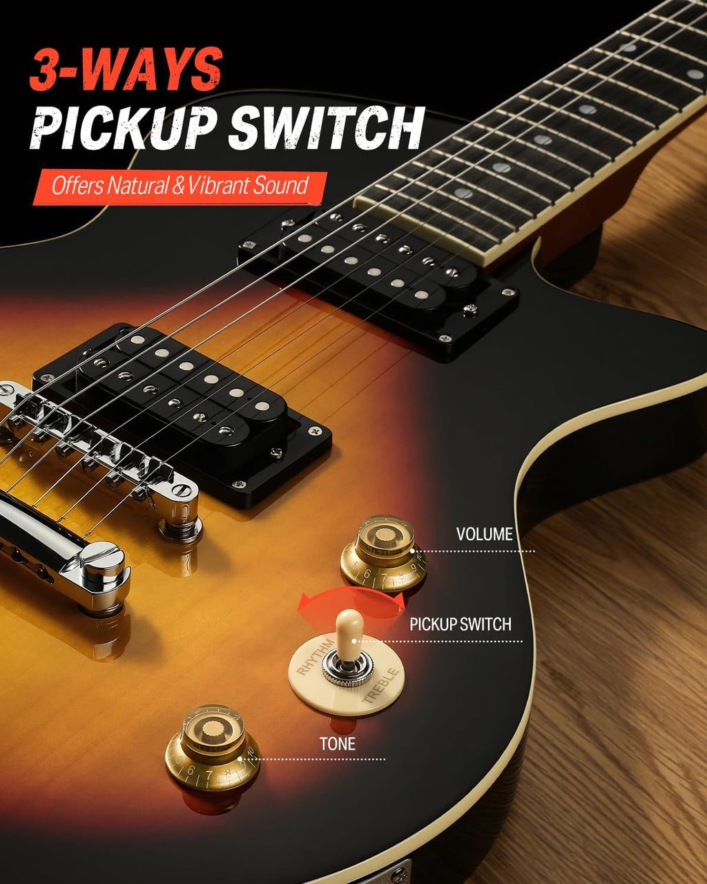 Donner 39' Electric Guitar Beginner Kits, Solid Alder Body with Dual Humbucker Pickups, 25.5' Extended Scale, C-Neck Full Size Kit with Bag - Ideal for Starters and High-gain Rock, Sunburst