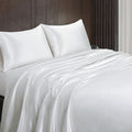 100% Mulberry Silk Duvet Cover Set - 3-Piece Set - 19 Momme Grade 6A Mulberry Silk - Features Zipper Closure and Corner Ties, Twin 68' x 90'- White Solid