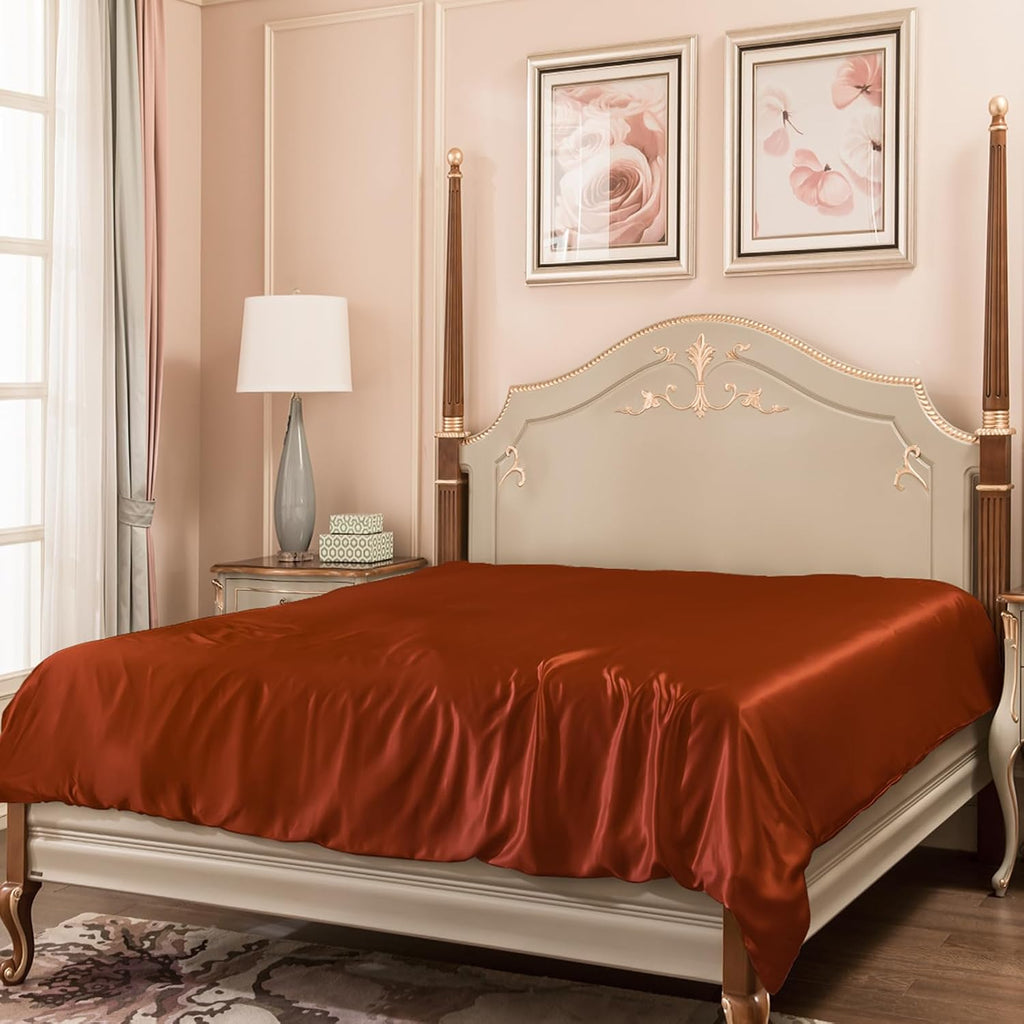 PROMEED 100% Mulberry Silk California King Duvet Cover, Soft 23 Momme Silk Quilt Cover with Zipper and Corner Tie, Thermo-regulating (Dusk, California King)