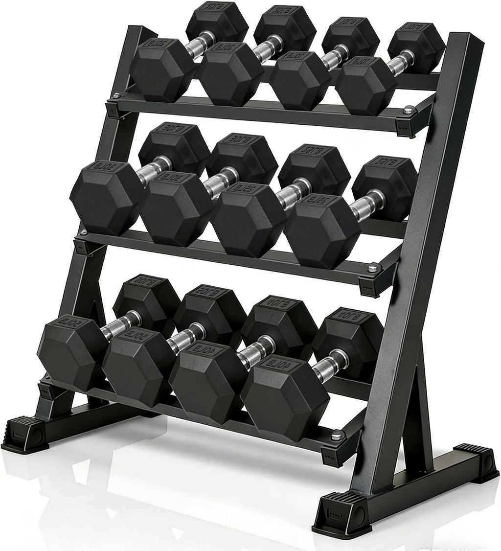 Rubber Coated Dumbbells with Storage Rack 350/450/550 LBS - Free Weights Dumbbell Set for Home Gym Equipment Exercise & Fitness Dumbbells for Strength Training