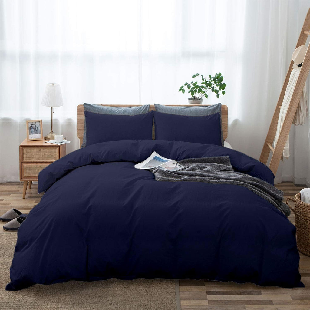 Duvet Cover Oversized King Plus 120x128 3 Piece Egyptian Cotton Luxury Soft & Breathable All Season 600 Thread Count with Zipper Closure & Corner Ties Comforter Cover Navy Blue