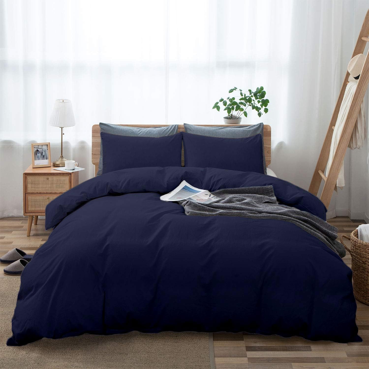 Duvet Cover Oversized King Plus 120x128 3 Piece Egyptian Cotton Luxury Soft & Breathable All Season 600 Thread Count with Zipper Closure & Corner Ties Comforter Cover Navy Blue