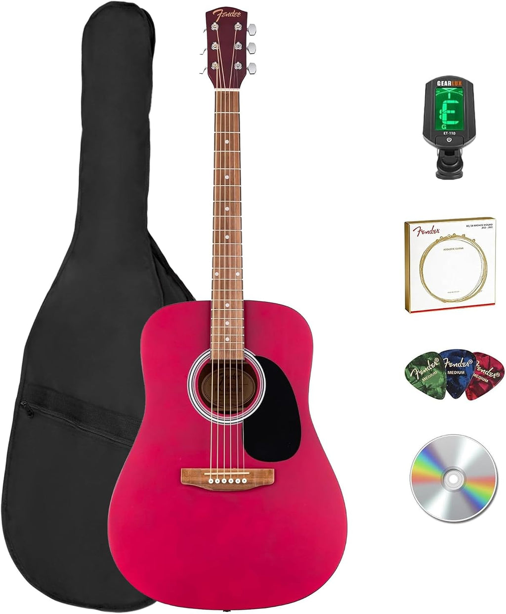 Fender FA Series Dreadnought Acoustic Guitar - Crimson Red Bundle with Gig Bag, Tuner, Strings, Picks, and Austin Bazaar Instructional DVD