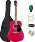 Fender FA Series Dreadnought Acoustic Guitar - Crimson Red Bundle with Gig Bag, Tuner, Strings, Picks, and Austin Bazaar Instructional DVD