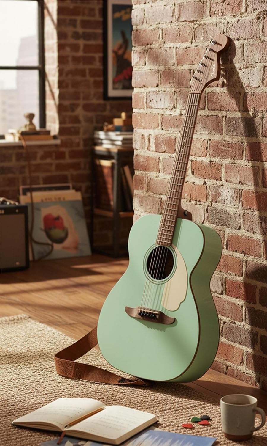 Fender California Standard Monterey E Acoustic-Electric Guitar - Surf Green Bundle with Gig Bag, Tuner, Strap, Strings, Picks, and Austin Bazaar Instructional DVD