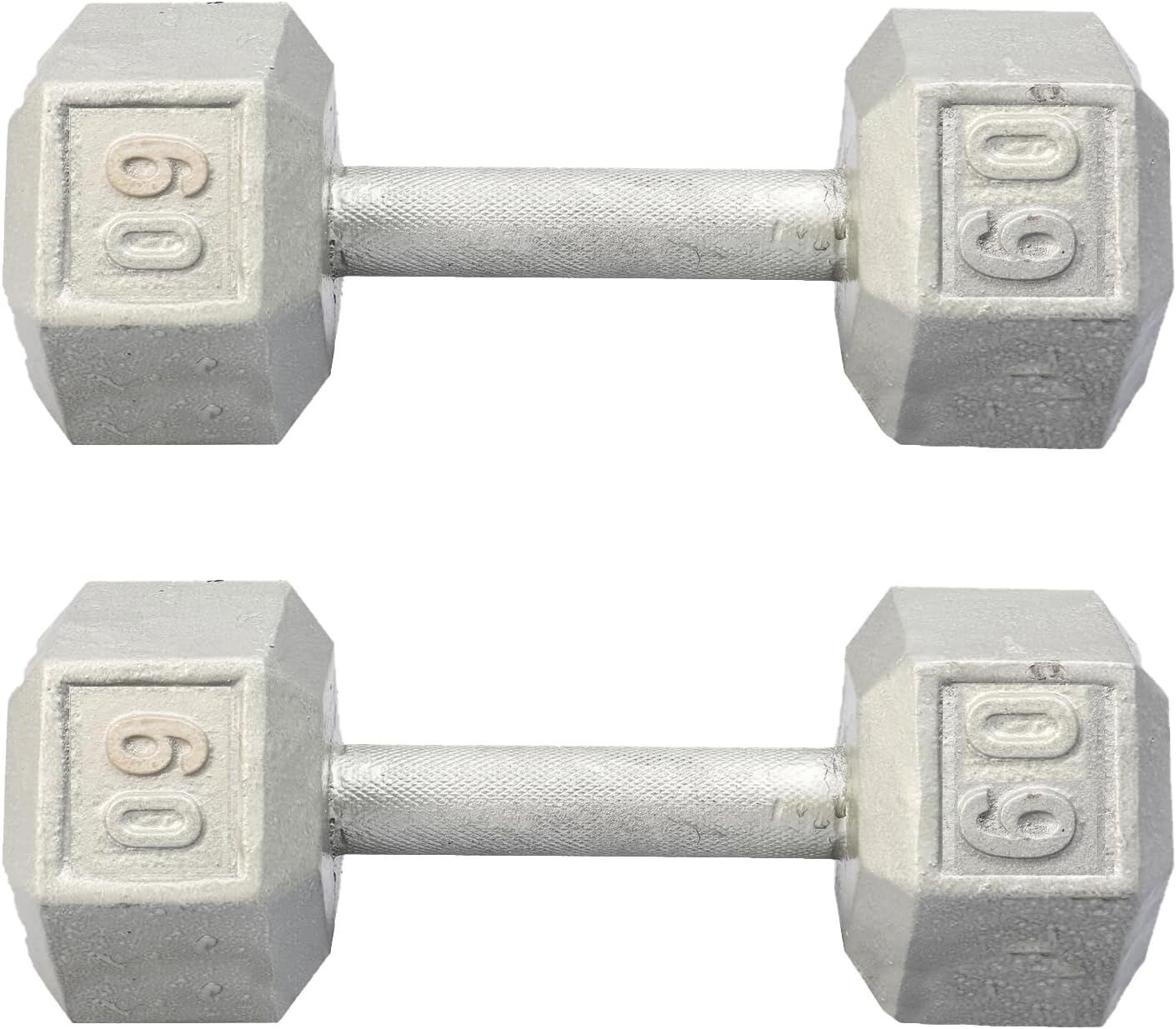 Hydra Fitness Exchange Cast Iron Hex Dumbbell 3 lb to 100 lb (in Single & Pair) - Solid Hexagon Silver Coating Dumbbell Set Strength Training Free Weights for Women & Men Residential Only