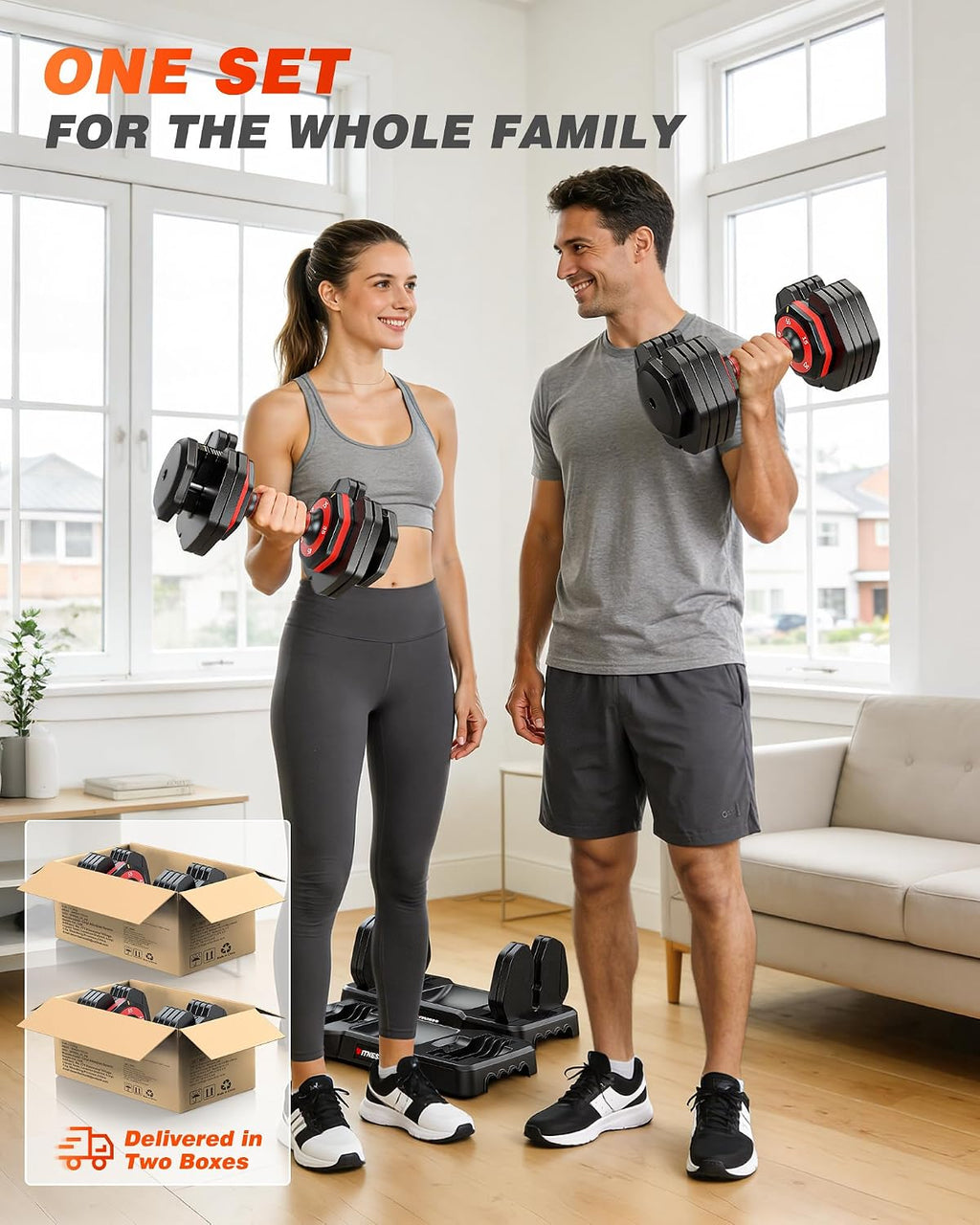 Adjustable Dumbbells Set of 2, 1 Hand Adjustable Weights Dumbbell Set and Workout Bench, 25/55/80lb Pair Weight Set For Home Gym Suit both Men and Women, Compact for Small Space Apartment Room