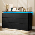 Loomie Upgraded 6 Drawer Black Dresser for Bedroom, 47.2' Long Chest of Drawers with Charging Station & LED Lights, Wooden Storage Cabinet Dresser for Closet,Modern TV Stand with Deep Drawers