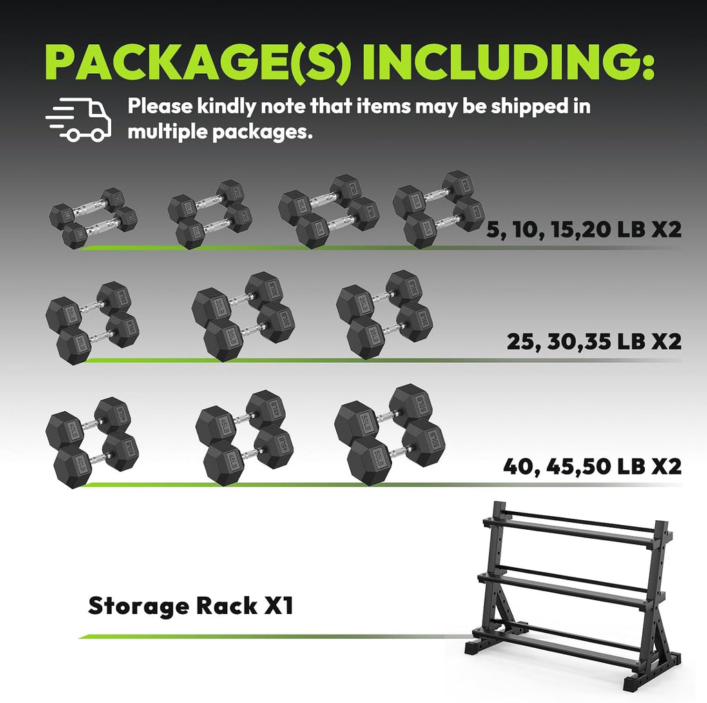 HANDBODE 3-Tier Dumbbell Rack Stand, 1000LB Capacity Storage Rack, Weight Rack for Dumbbells, Kettlebell, 390–700 lb Rubber Coated Fixed Weight Sets, Home Gym Strength Training Equipment