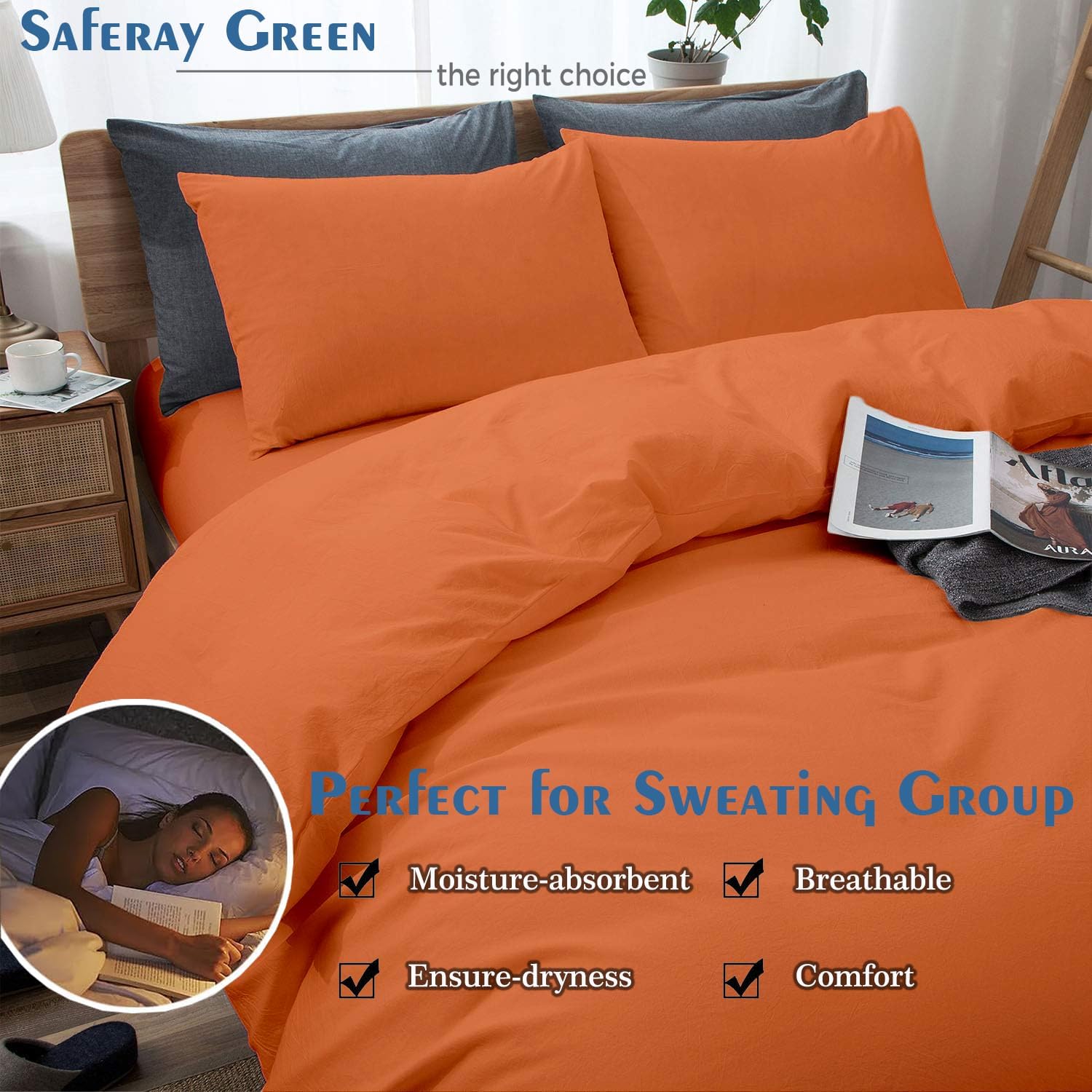 100% Cotton 3 Piece Duvet Cover Set 128x120 inch Breathable Luxury Soft & Cozy Durable and Fade Resistant Double Hem-Stitched Sateen Weave (Oversized King Plus, Burnt Orange)