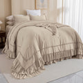 Masaca Ruffled Oversized King Comforter 120x98,Farmhouse Shabby Boho Chic Ruffle California King Comforter Set 3 Pieces French Country Vintage Rustic Bedding for All Season
