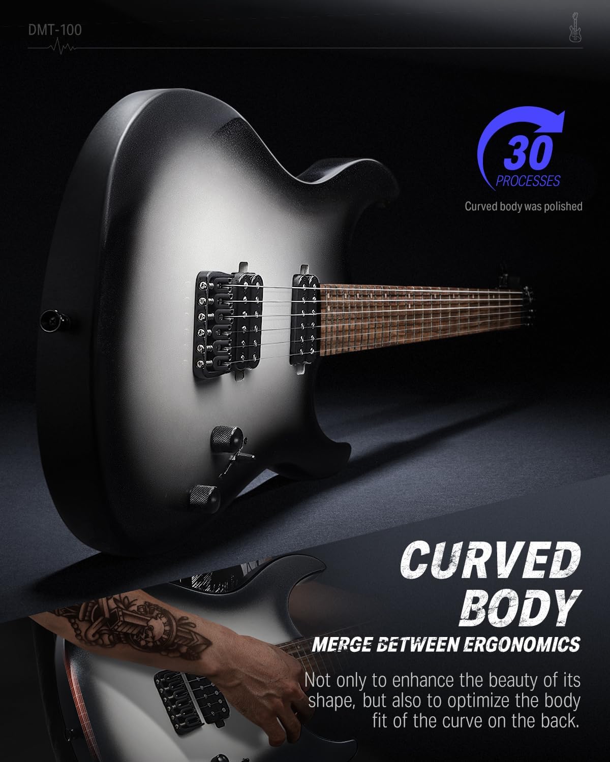 Donner Solid Body Electric Guitar, 39 Inch Metal Electric Guitar Beginner Kits with Bag, Strings, Strap, Cable, Strings Dampener for Rock Music Lover, DMT-100 (Gradient Black)