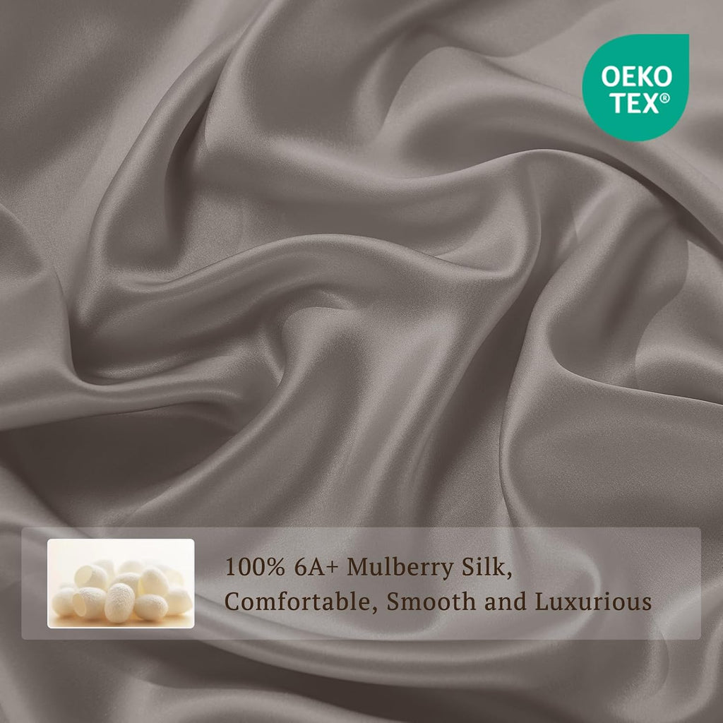 THXSILK 100% Pure Mulberry Silk Duvet Cover Set 3 Piece, 6A+ Grade Luxury Soft Bedding Silk Sheets for Hair and Skin, 1 Pcs Duvet/Quilt/Comforter Cover with 2 Zippered Pillowcases (Charcoal, Twin)