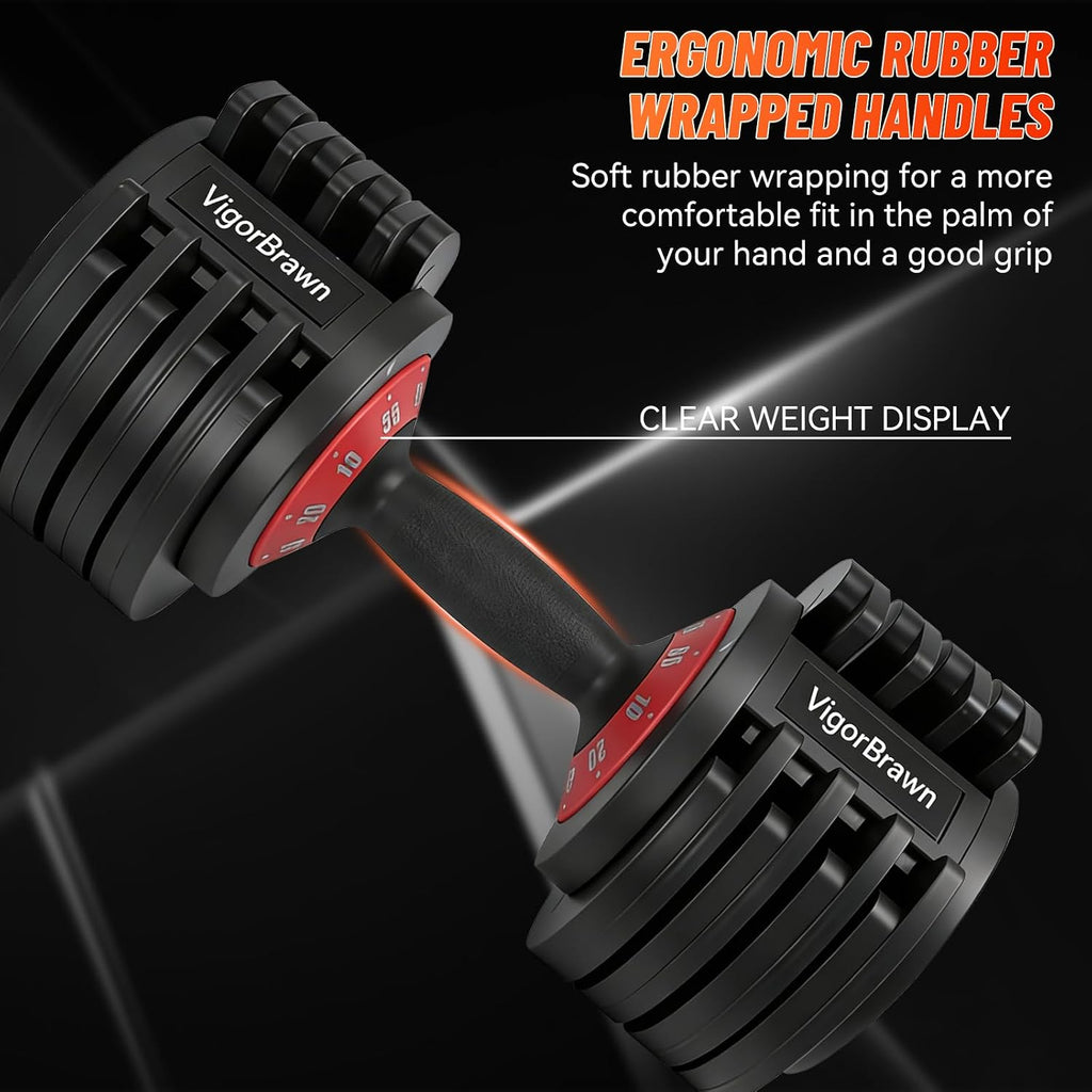 Adjustable Dumbbell Set, 2-in-1 Weights with Anti-Slip Handle, Fast Weight Adjustment for Home Gym, Strength Training, Single/Pair with Tray