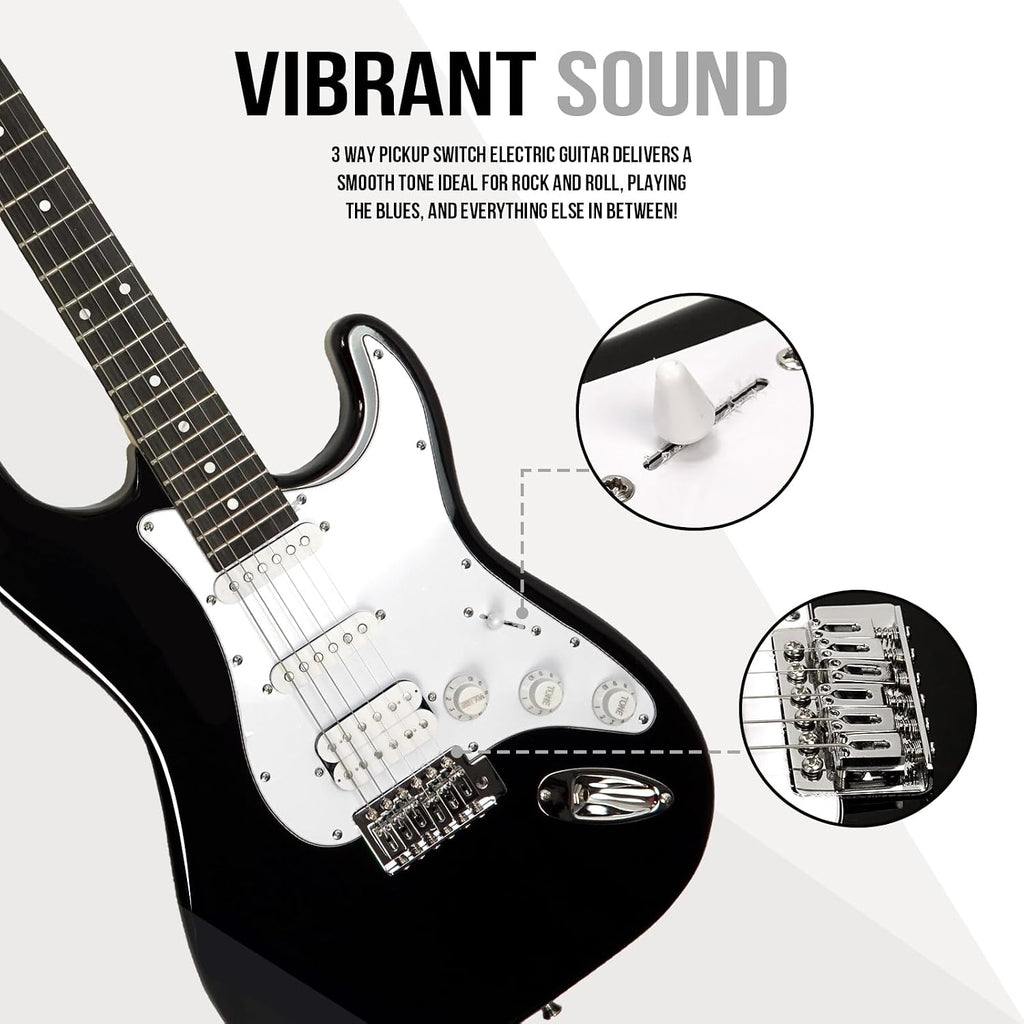 Soulmate Electric Guitar Kit for Beginner 39 Inch Full Size HSS Pick Up Right Handed Starter Solid Body Electric Guitar, with Amplifier, Bag, Capo, Strap, String,Cable, Picks, Black
