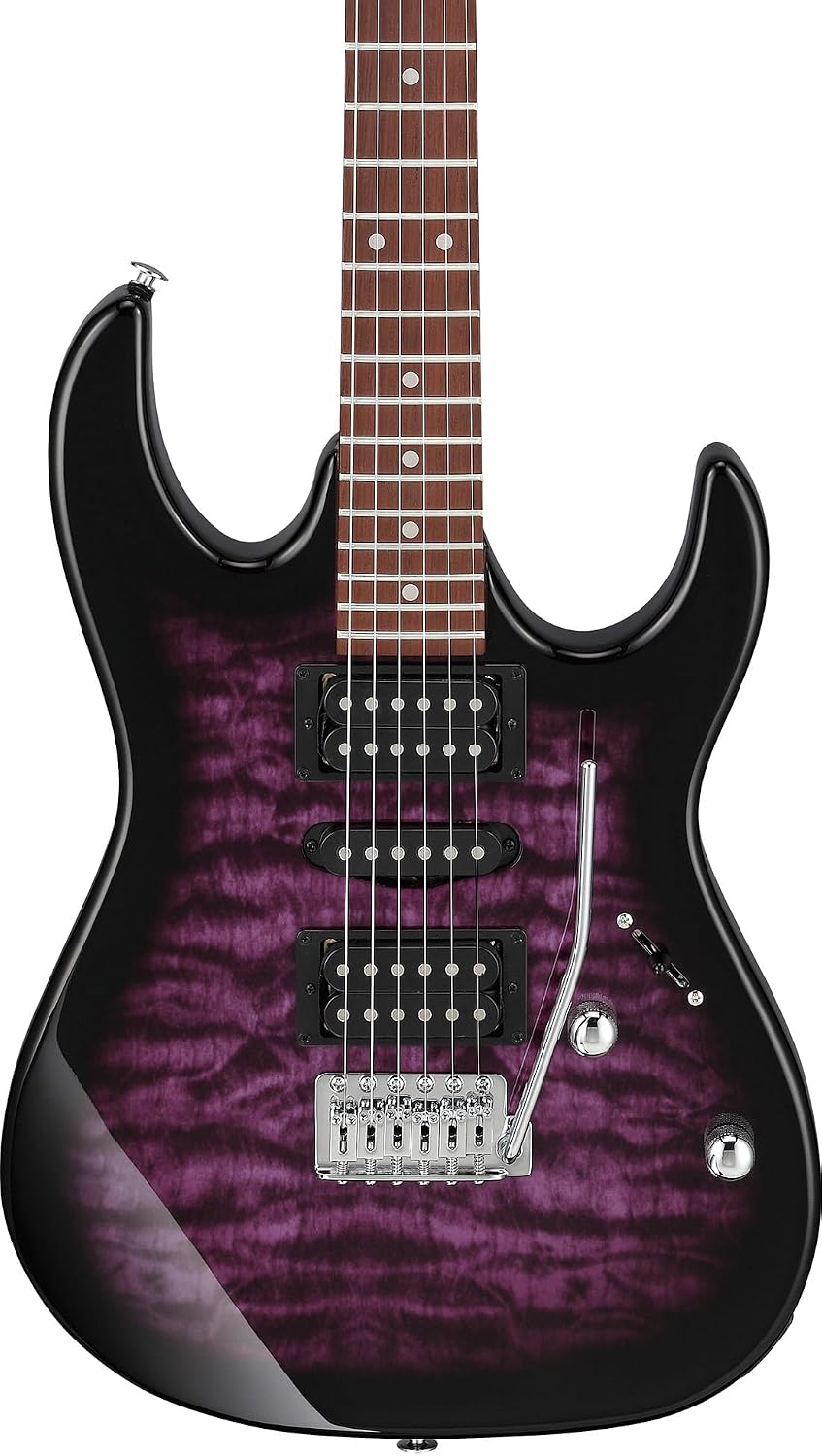 Ibanez GRX70QA RG Gio Electric Guitar - Transparent Violet Sunburst Bundle with Amp, Gig Bag, Tuner, Instrument Cable, Picks, Austin Bazaar Instructional DVD, and Polishing Cloth