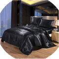 100% Pure Silk Sateen Sheet Set |7 Pcs|Fitted Sheet Fits Up to 15' Deep Pocket Mattress|Flat Sheet Fitted Sheet Duvet Pillowcase Set|Wrinkle Free Fade Resistant (California King, Black)
