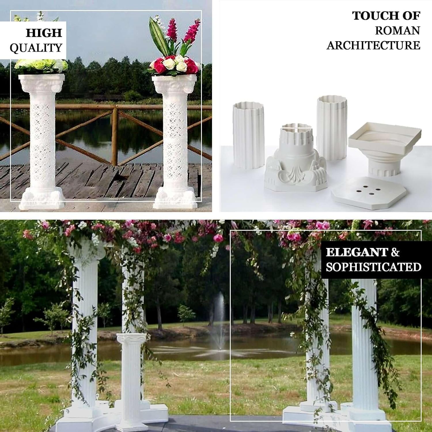 Efavormart 4 Pack 41' Tall White PVC Height Adjustable Artistic Roman Wedding Inspired Pedestal Column Plant Stand