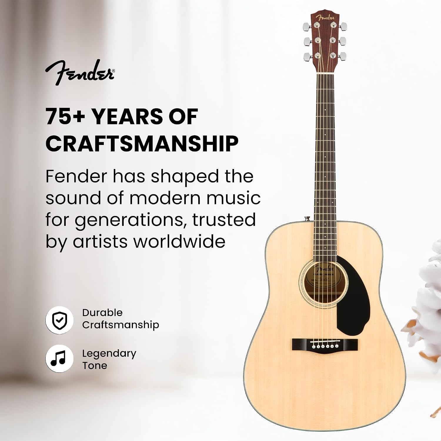 Fender FA Series Dreadnought Acoustic Guitar - Natural Bundle with Gig Bag, Tuner, Strap, Strings, Picks, and Austin Bazaar Instructional DVD