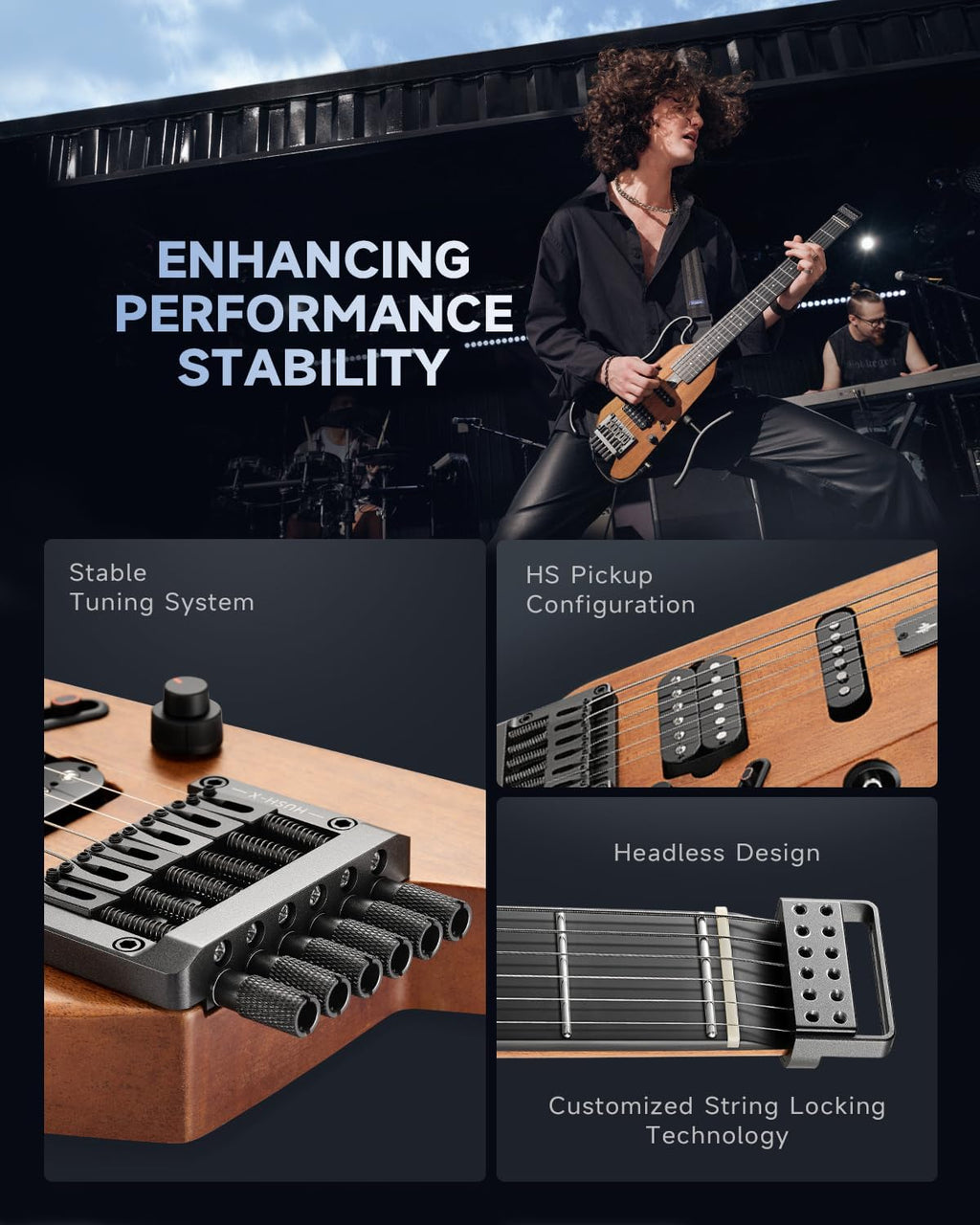 Donner HUSH X Electric Guitar Kit - Featherlight Headless Guitar, Great for Travel and Practice, Mahogany Solid Body with Easy Assemble Stands, Gig Bag, All Accessories, Natural