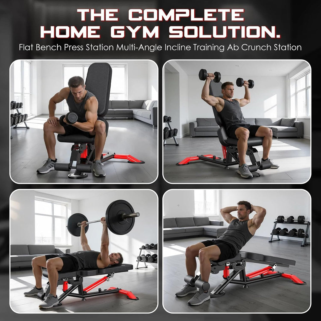 Commercial Adjustable Weight Bench, 1800LBS Heavy Duty Workout Bench for Home Gym Strength Training, Removable Leg Holder for Flat/Incline/Decline Sit Up & Full Body Workout