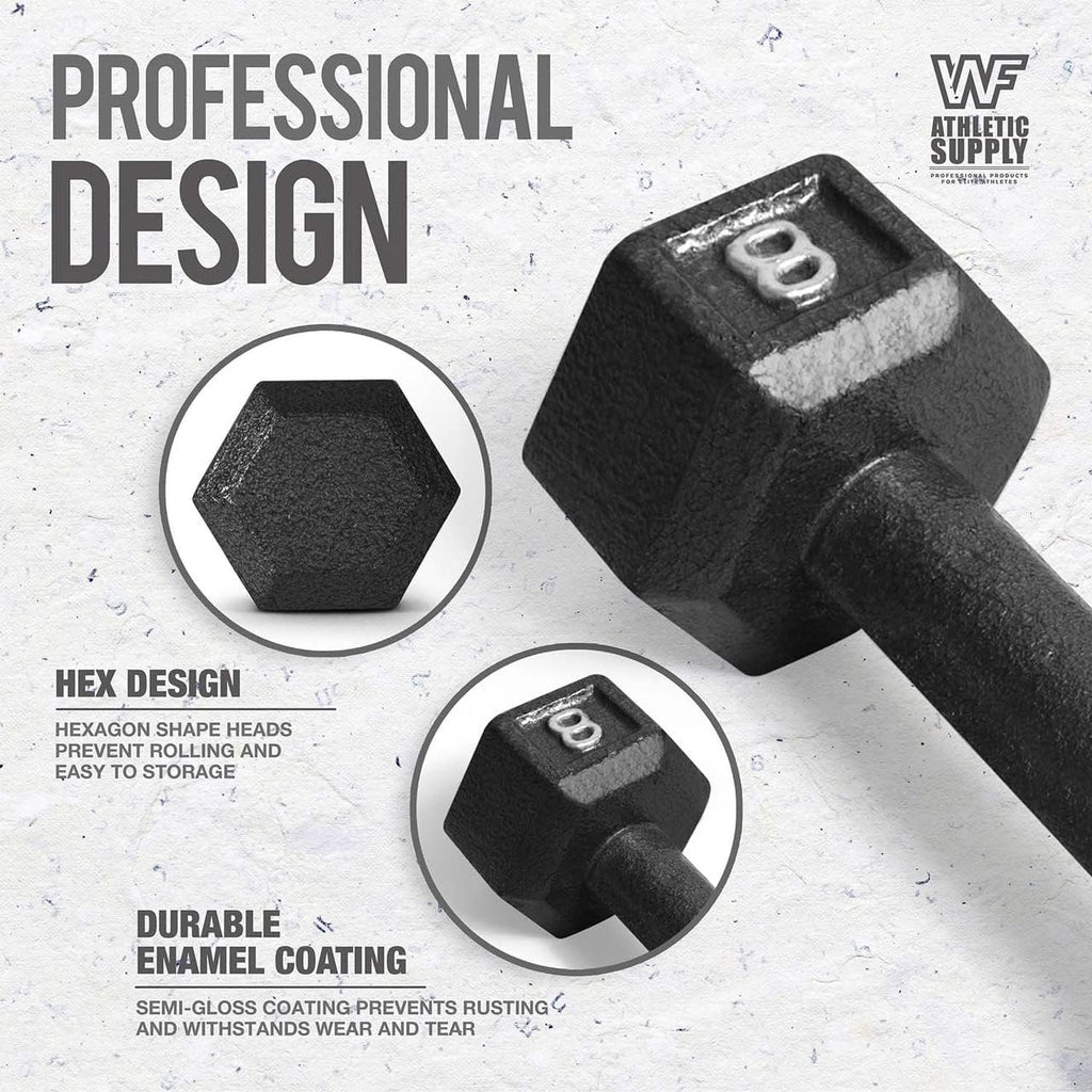 WF Athletic Supply 5-25 Lb Cast Iron Dumbbells Set with A Frame Storage Rack, Solid Gray/Black Hexagon Free Weights for Weight Lifting & Strength Training, Storage Rack Color Options Available