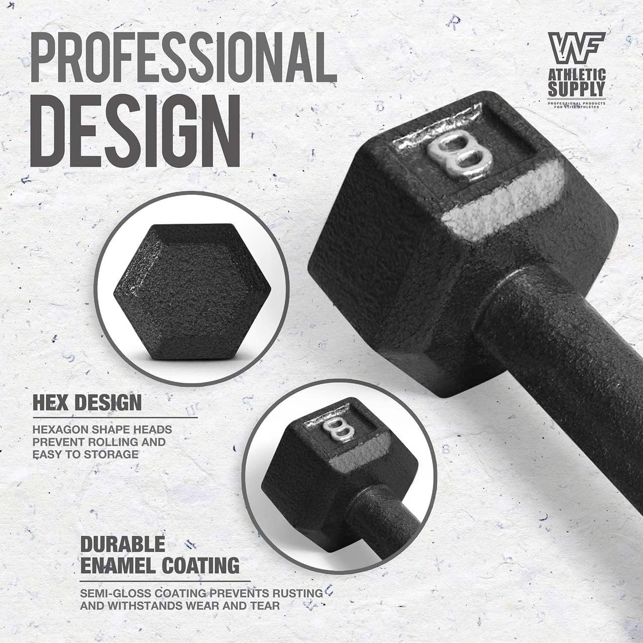 WF Athletic Supply 5-25 Lb Cast Iron Dumbbells Set with A Frame Storage Rack, Solid Gray/Black Hexagon Free Weights for Weight Lifting & Strength Training, Storage Rack Color Options Available