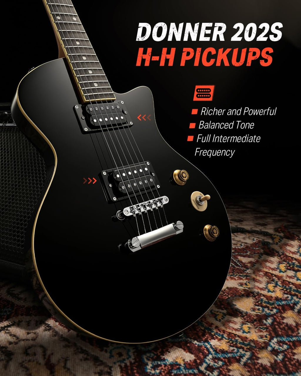Donner Electric Guitar Beginner Kit 39' – Full Size Solid Alder Body H-H Pickups, 25.5' Extended Scale C-Shape Neck with Gig Bag, Ideal for Rock Blues Practice (DSC-128/Black)