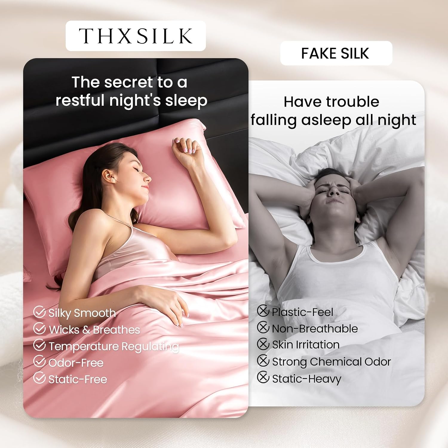 THXSILK Silk Sheet Set 4 Pcs, King Size Sheet Set, 22 Momme 7A+ Silk Sheets, Soft and Breathable Bed Sheets with 1 Flat Sheet, 1 Fitted Sheet, 2 Pillow Shams, Charming Pink