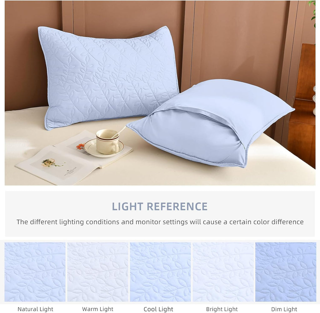 Lady Ann Light Blue Oversized King Bedspread 128x120, Leaves Pattern Printed Oversized King Quilt Set for Extra Large Bed, Lightweight & Soft Farmhouse Bedspreads & Coverlets, 3PCS