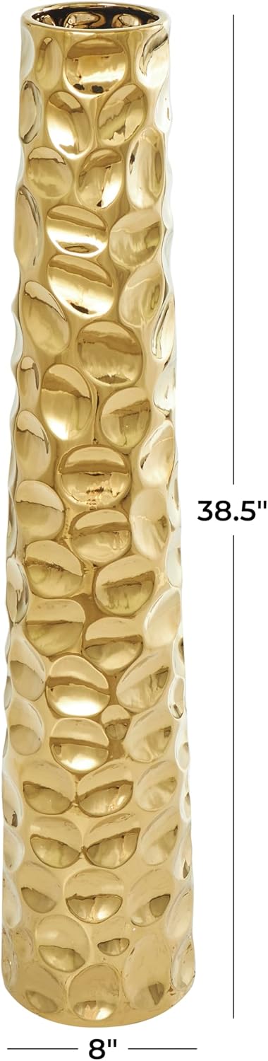 Deco 79 Ceramic Geometric Decorative Vase Bubble Centerpiece Vase with Concaved Circles, Flower Vase for Home Decoration 8' x 8' x 39', Gold