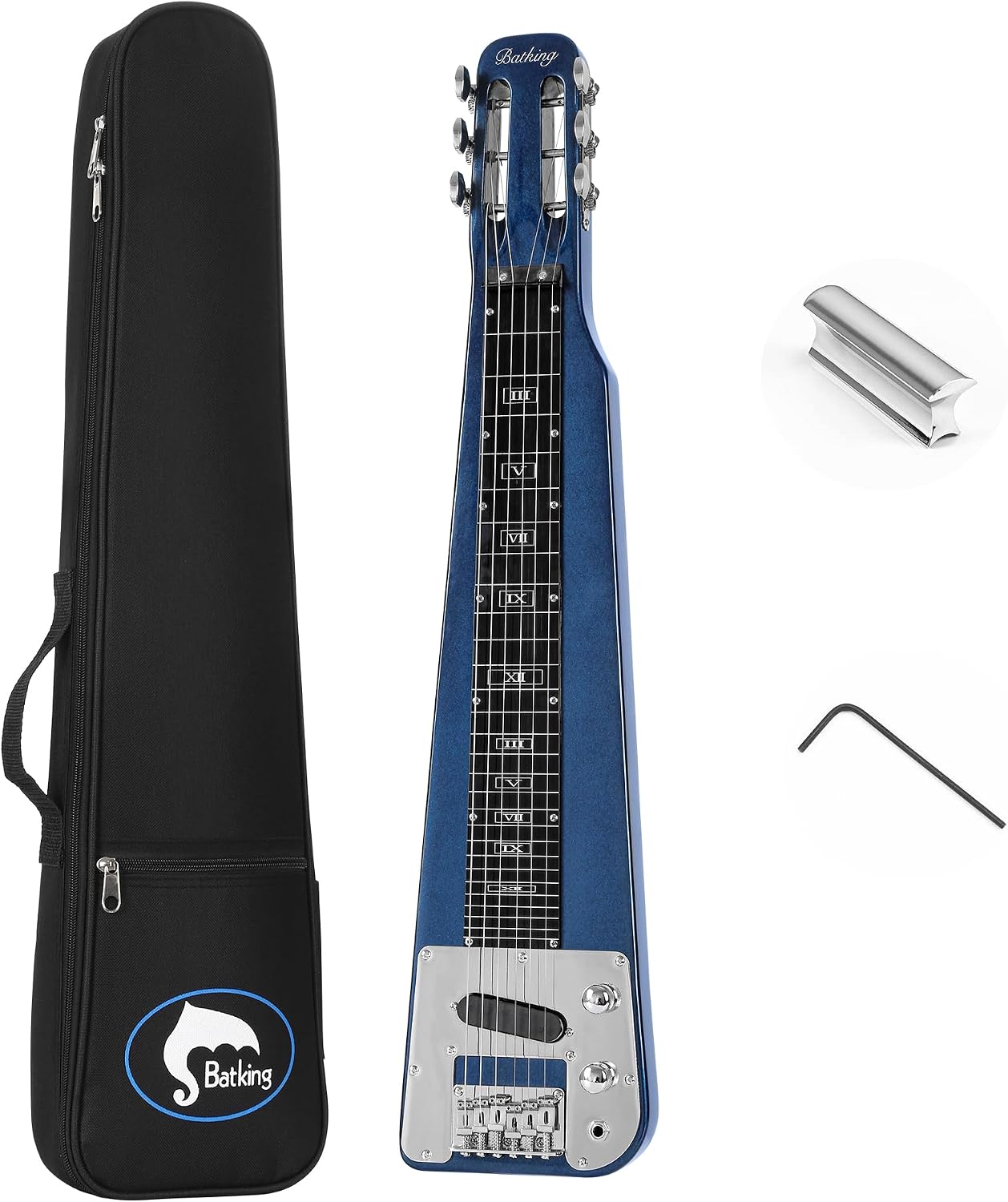 Batking Lap Steel Guitar 6 String Slotted Head Stock Electric Slide Guitars Blue Color